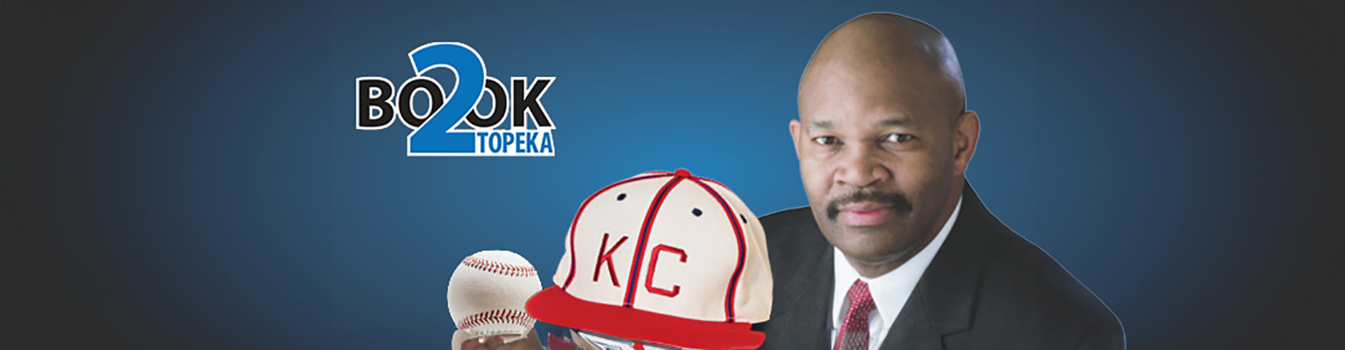 2book topeka web header. image of dixon with a baseball cap and ball